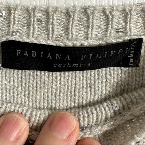 Fabiana Filippi cashmere sweater, gray with sequins, dolman slv., XXS - Picture 10 of 11